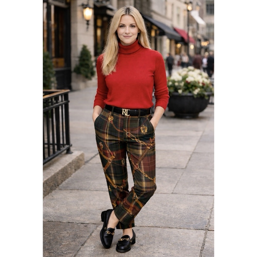 Lauren‎ Ralph Lauren Women's Medium Red Turtleneck RL Logo Vintage